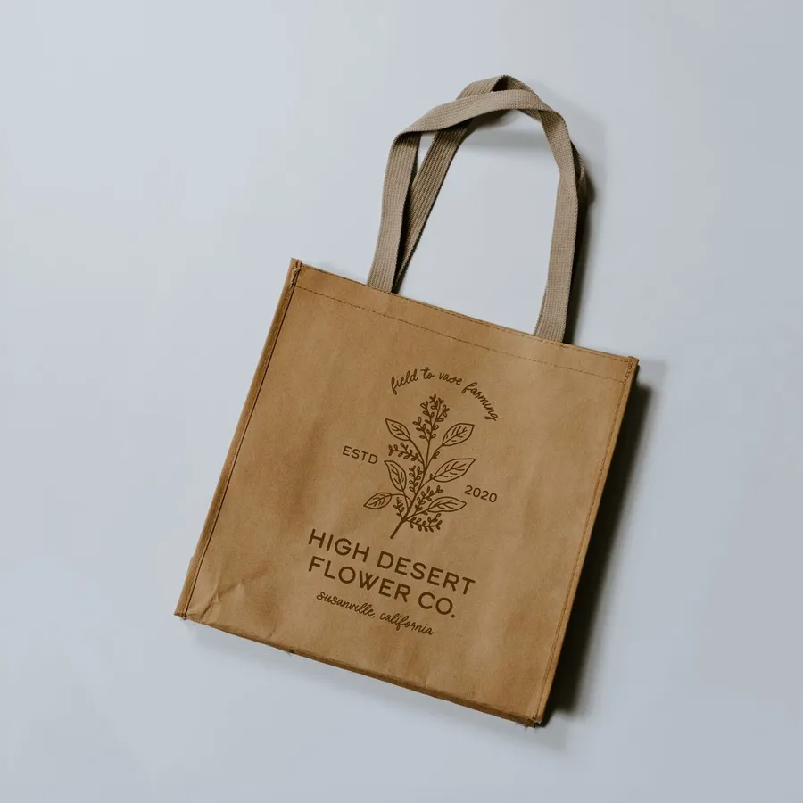 High Desert Flower Co. logo printed on a kraft tote bag